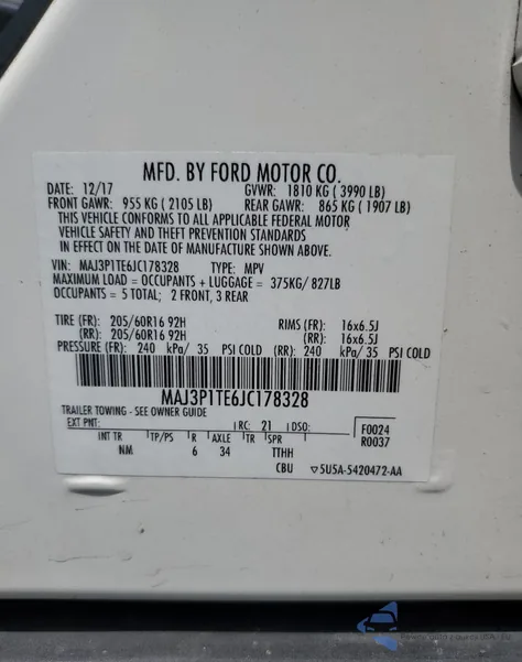 2018 Ford Ecosport Se z USA, uszkodzony, nr VIN MAJ3P1TE6JC178328